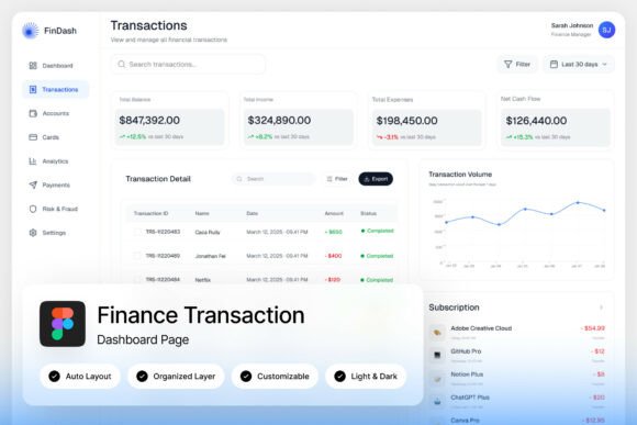 FinDash: Modern Finance Transaction Dashboard Template