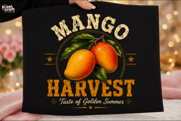 Mango Harvest Golden Summer PNG: Rustic Botanical Design